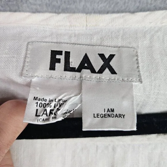 FLAX Women's Size XL White 100% Linen Short Sleeve Boxy Relaxed Top - Picture 3 of 6